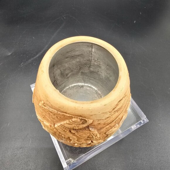 Vintage Argentine Hand-Carved Decorative Vessel Western Metal Interior HS121 - Picture 6 of 8